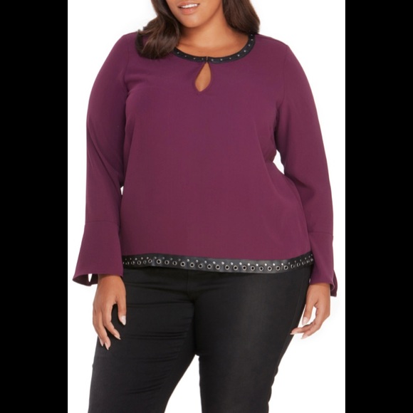 Rebel Wilson X Angel STUDDED FAUX LEATHER TRIM TOP IN WINTER BLOOM Size 2x - Picture 1 of 3